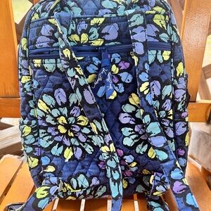 Vera Bradley Indigo Pop Floral Backpack Bookbag Blue Yellow Green Retired